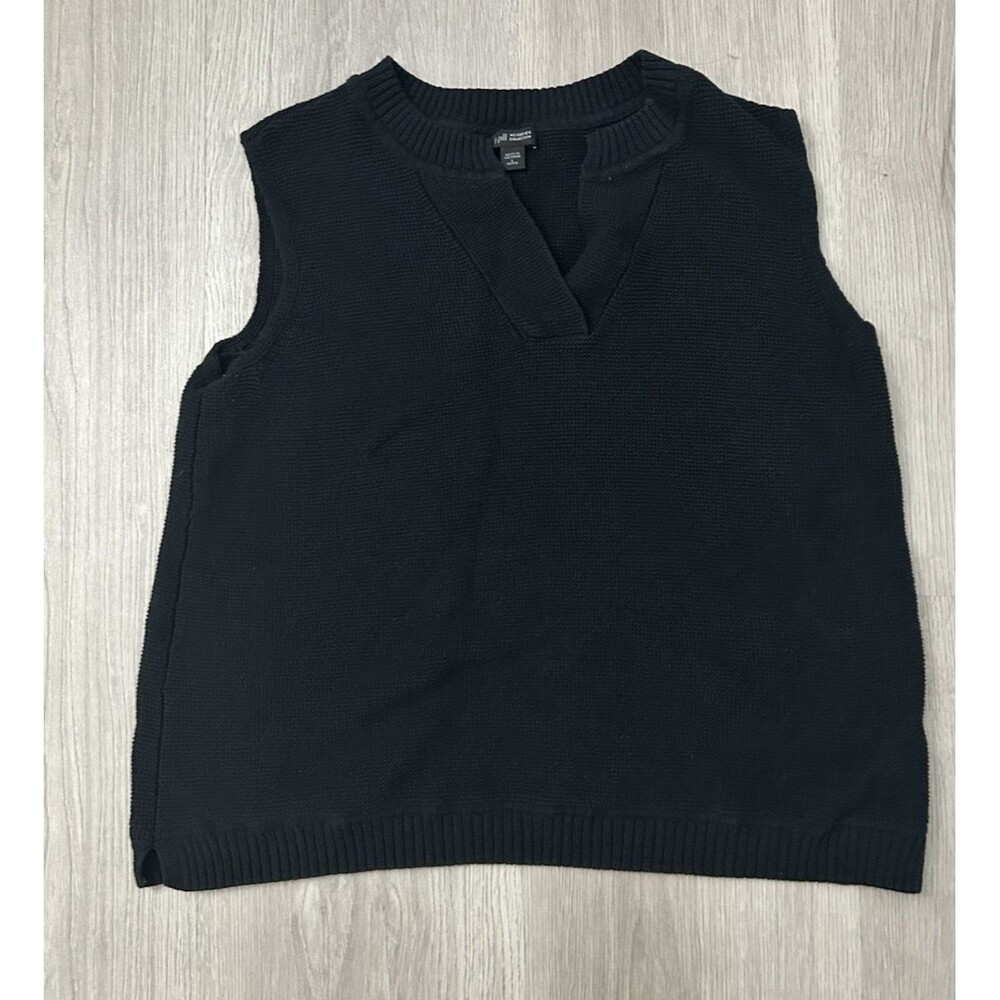 J. Jill Black Sleeveless wearever V Neck Sweater Vest luxury  preppy L Petite